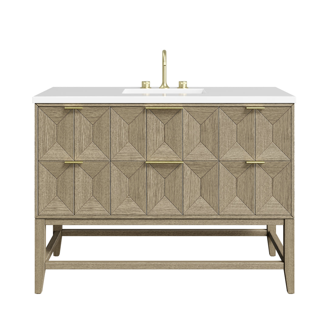 Emmeline 48" Single Vanity, Pebble Oak w/ 3 CM White Zeus Silestone Top