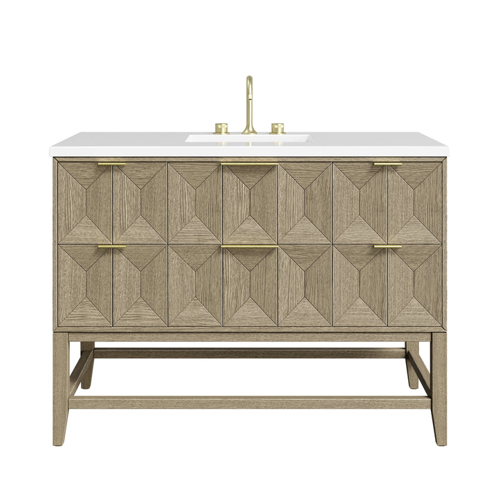 Emmeline 48" Single Vanity, Pebble Oak w/ 3 CM White Zeus Silestone Top