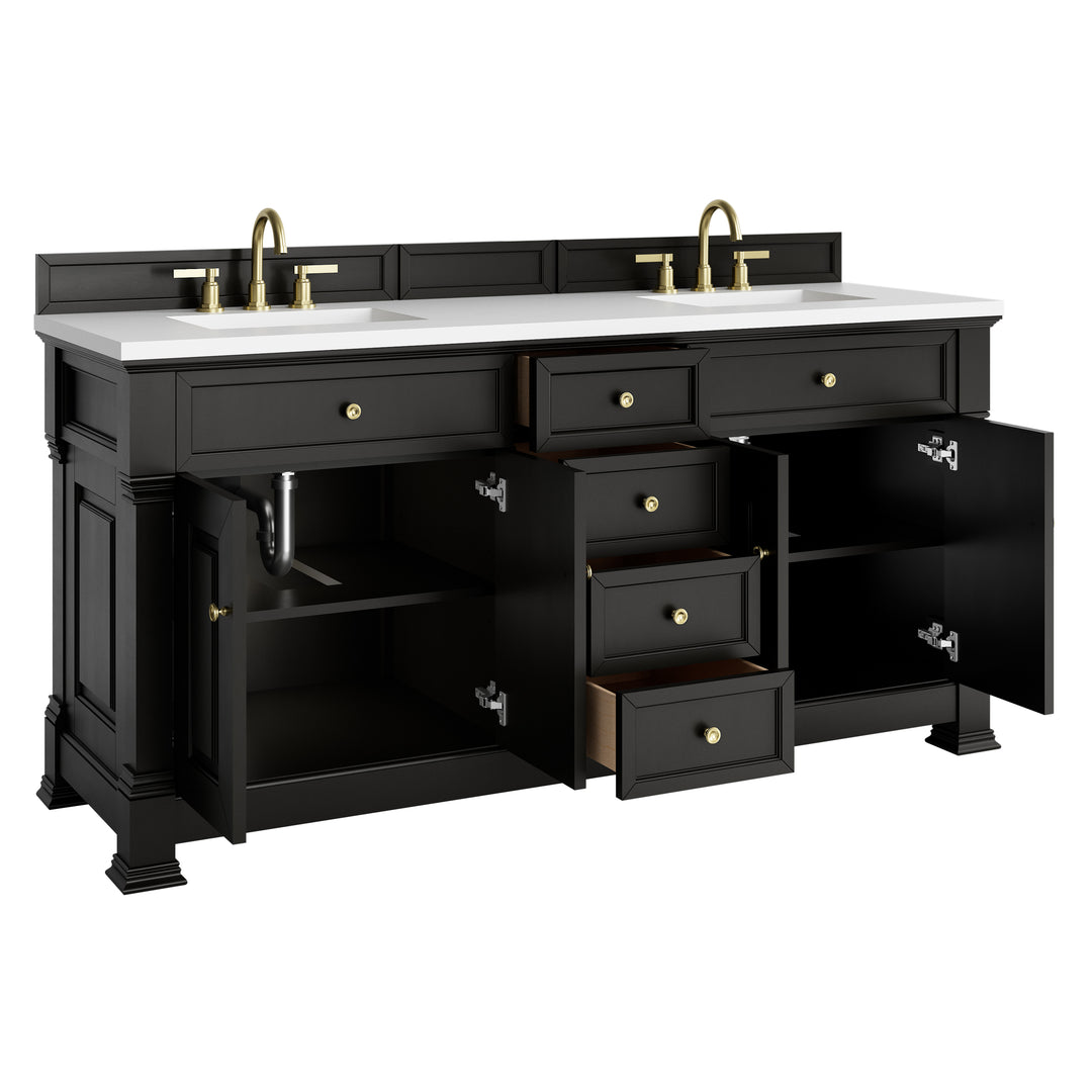 Brookfield 72" Double Vanity, Black Onyx, w/ 3 CM White Zeus Silestone® Top