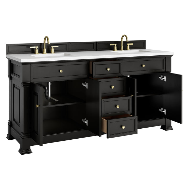 Brookfield 72" Double Vanity, Black Onyx, w/ 3 CM White Zeus Silestone® Top