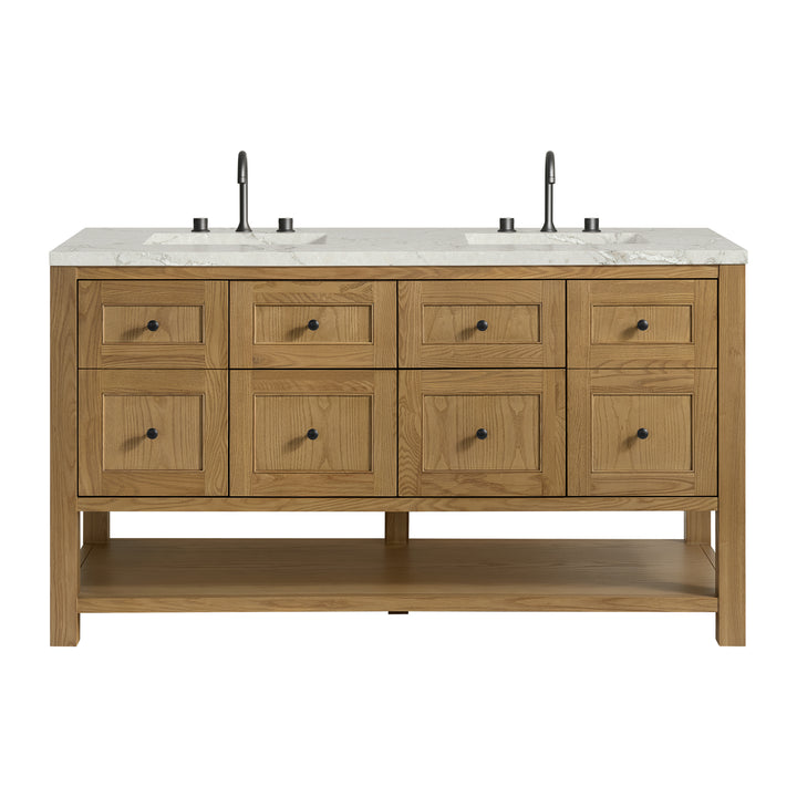 Breckenridge 60" Double Vanity, Light Natural Oak, w/ 3 CM Victorian Silver Quartz Top