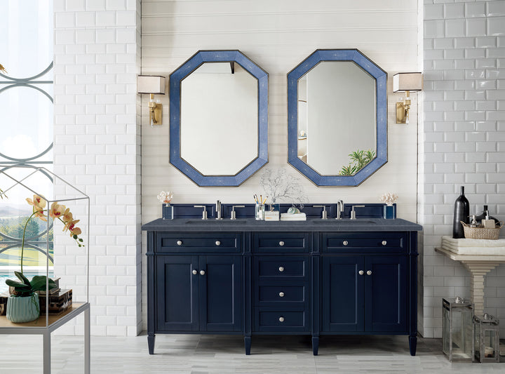 Brittany 72" Double Vanity, Victory Blue w/ 3 CM Charcoal Soapstone Silestone Top