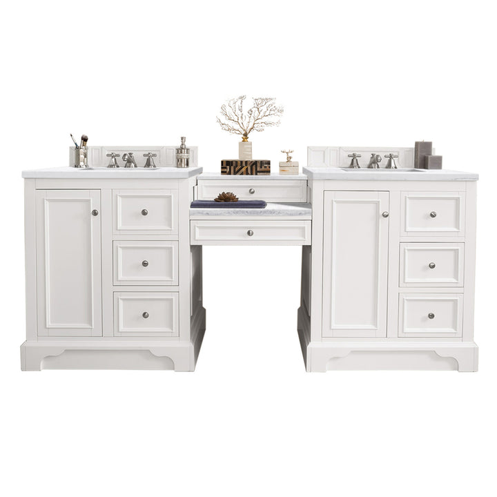 De Soto 82" Double Vanity Set, Bright White w/ 3 CM Arctic Fall Solid Surface Top