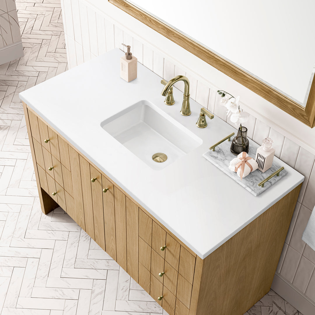 Hudson 48" Single Vanity, Light Natural Oak w/ 3 CM White Zeus Top