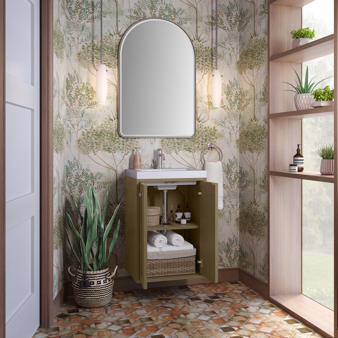 Chianti 20" Single Vanity, Walnut Whisper, Brushed Nickel, w/ White Glossy Composite Stone Top