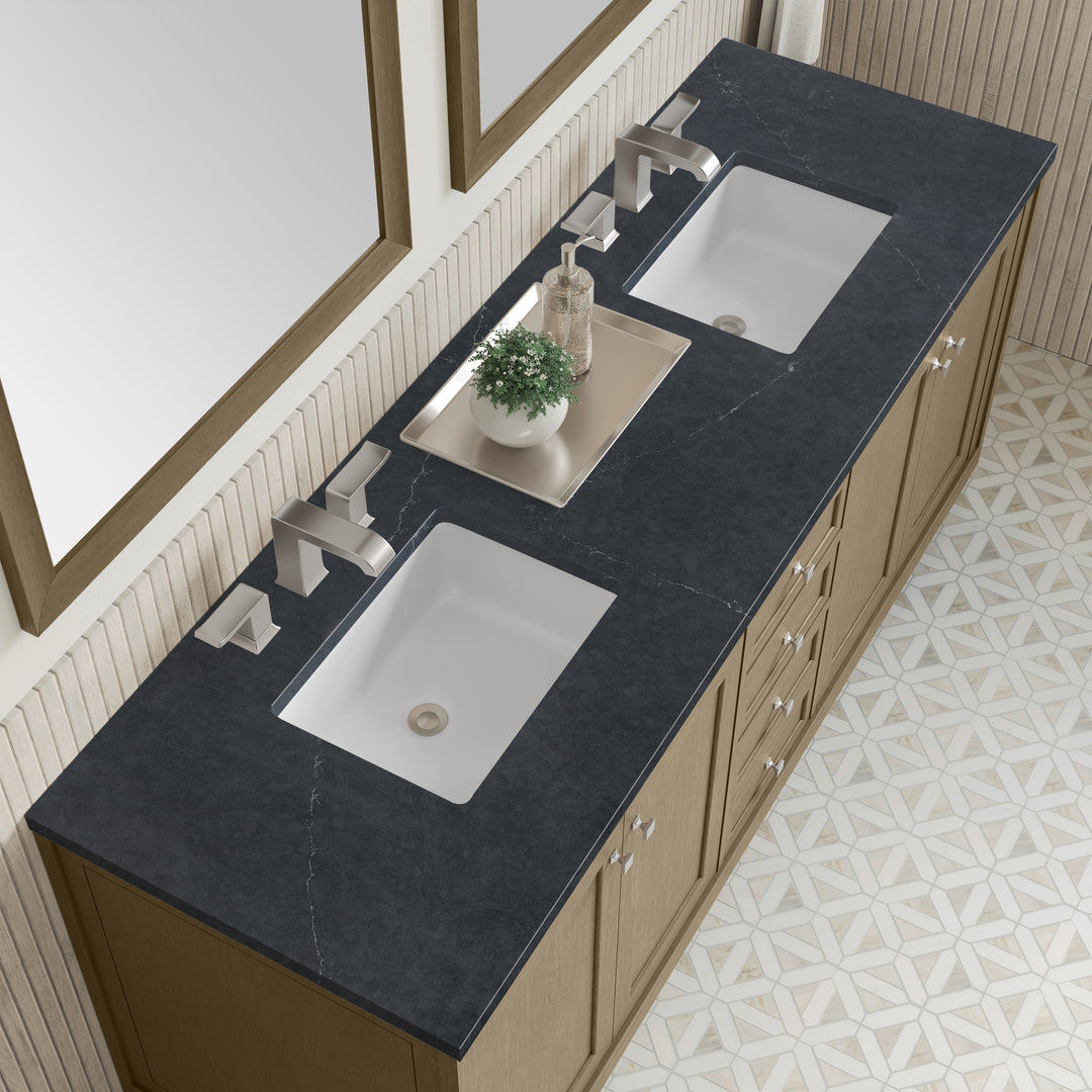 Chicago 72" Double Vanity, Walnut Whisper, w/ 3 CM Charcoal Soapstone Silestone® Top