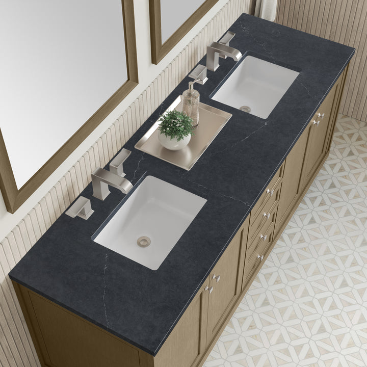Chicago 72" Double Vanity, Walnut Whisper, w/ 3 CM Charcoal Soapstone Silestone® Top