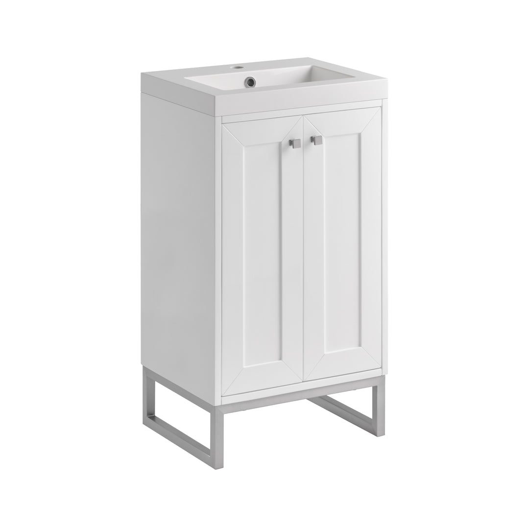 Chianti 20" Single Vanity, Glossy White, Brushed Nickel, w/ White Glossy Composite Stone Top