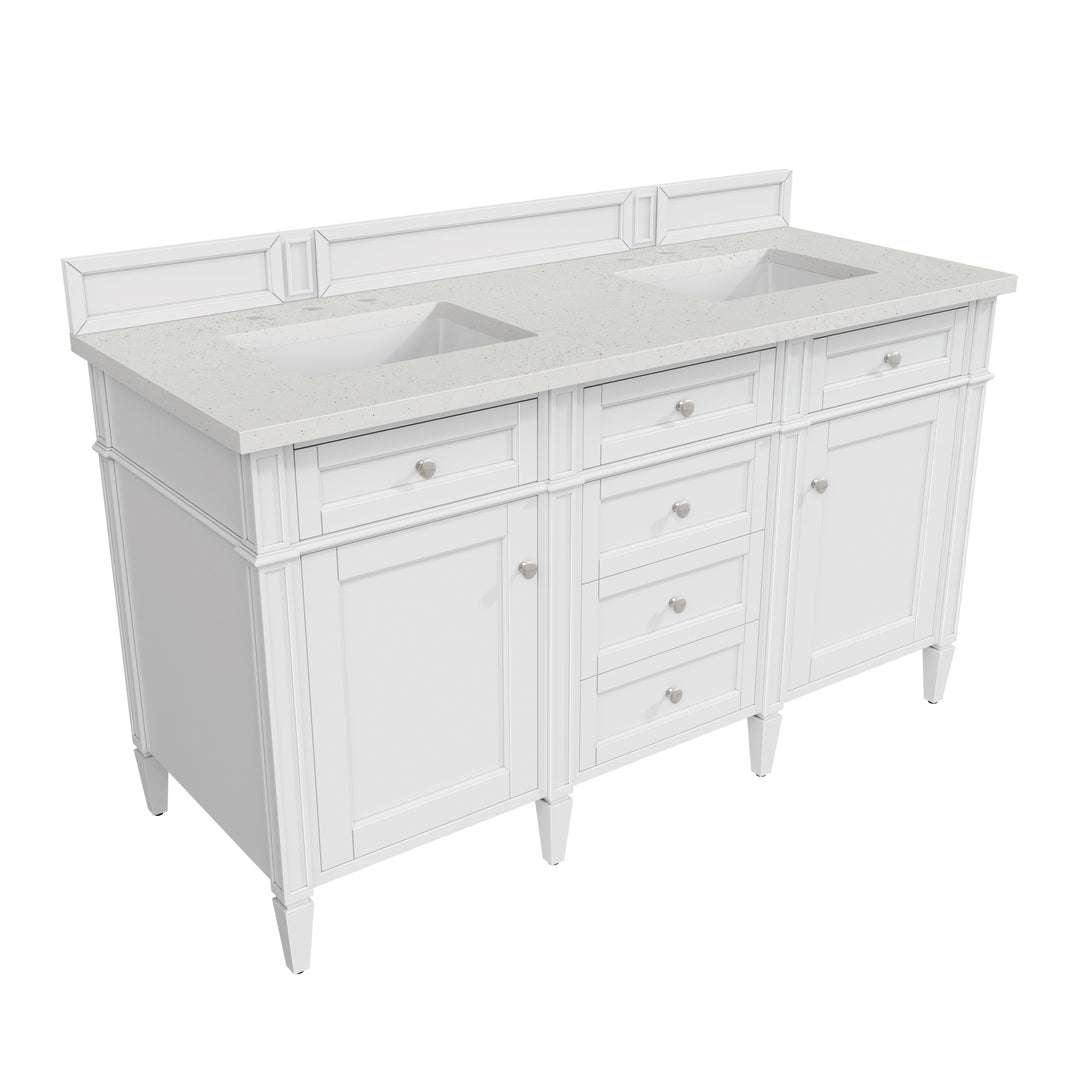 Brittany 60" Double Vanity, Bright White Vanity w/ 3 CM Lime Delight Silestone Top