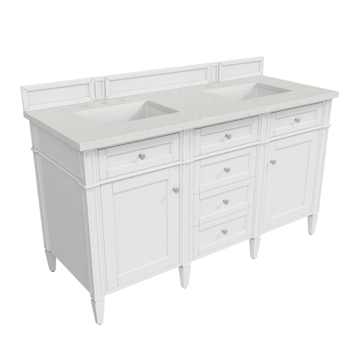 Brittany 60" Double Vanity, Bright White Vanity w/ 3 CM Lime Delight Silestone Top