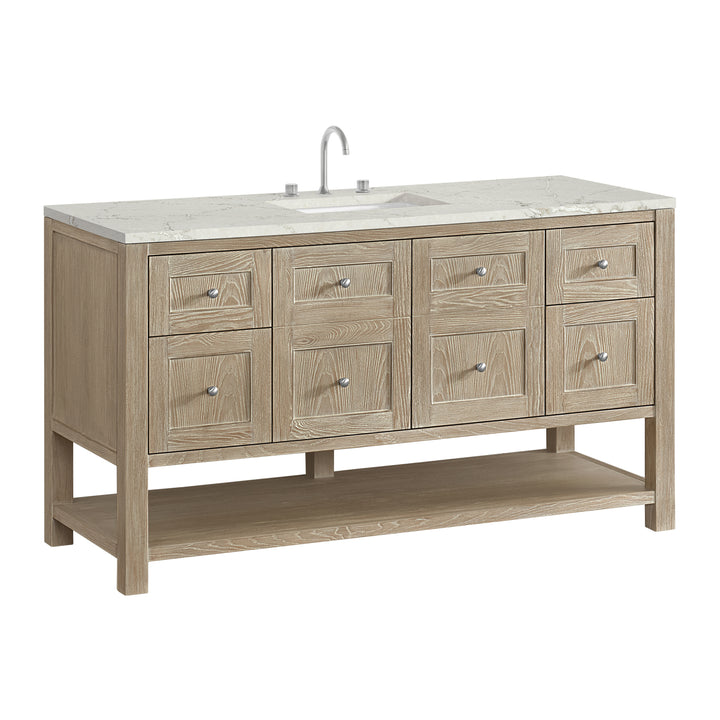 Breckenridge 60" Single Vanity, Whitewashed Oak, w/ 3 CM Victorian Silver Quartz Top