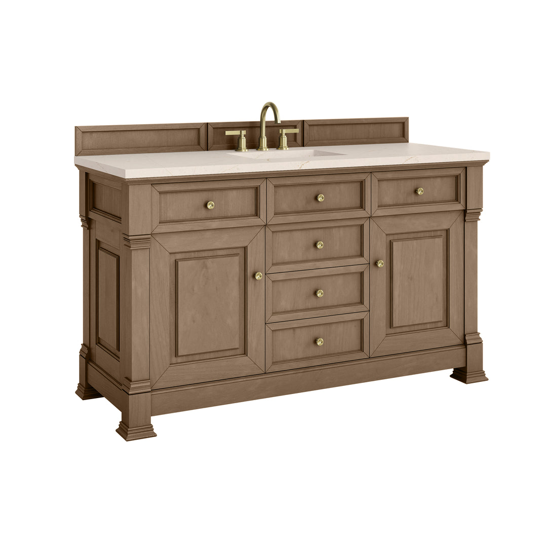 Brookfield 60" Single Vanity, Pecan w/ 3 CM Eternal Marfil Silestone® Top