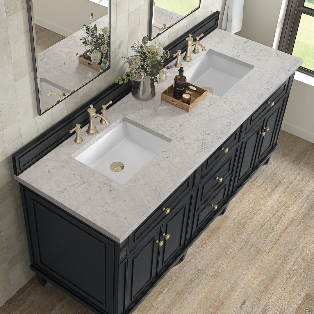 Lorelai 72" Double Vanity, Black Onyx w/ 3 CM Eternal Jasmine Pearl Silestone Top