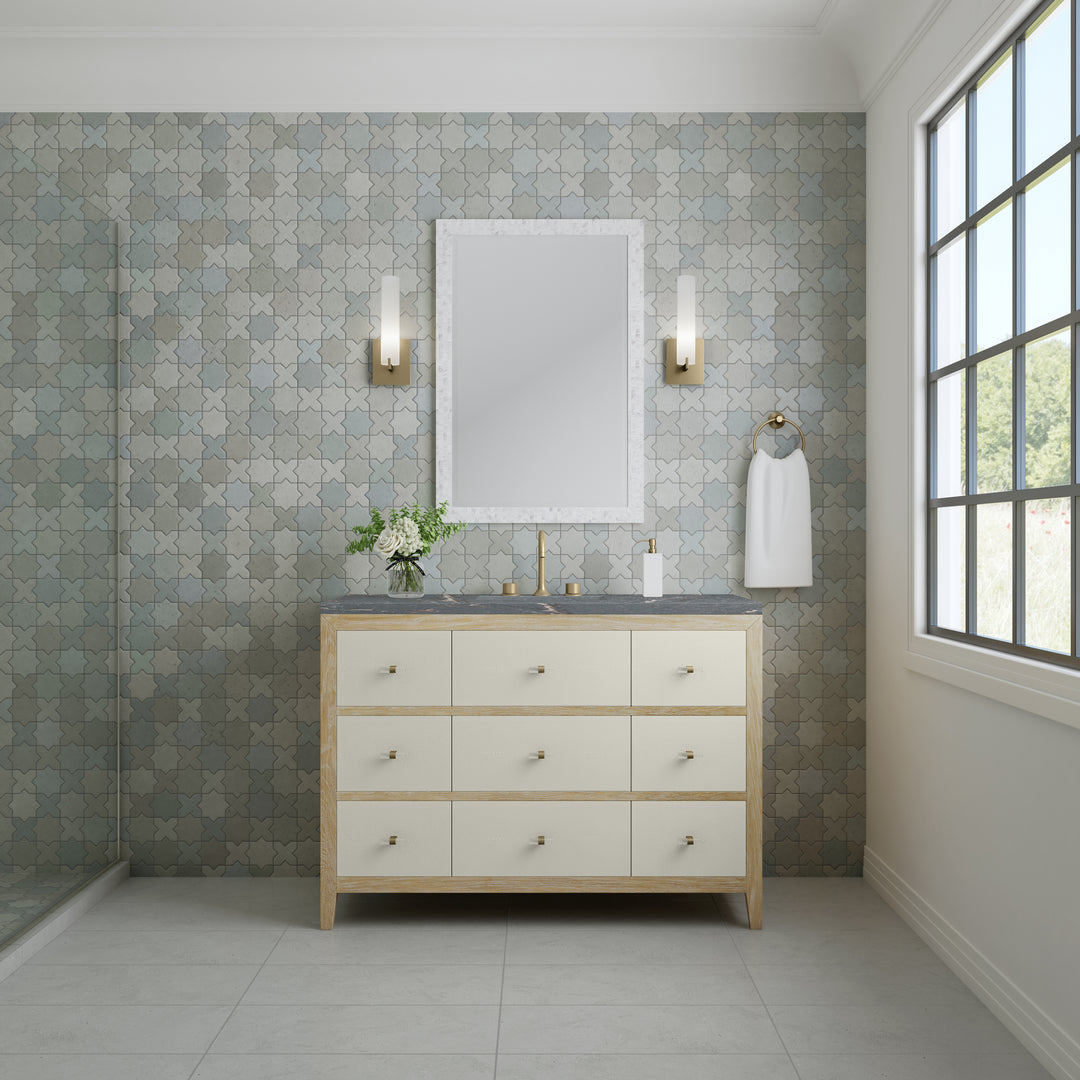 Celeste 48" Single Vanity, Sunwashed Oak with Embossed Shagreen w/ 3 CM Parisien Bleu Silestone Top