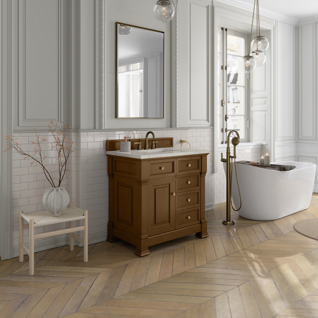 Brookfield 36" Single Vanity, Honey Oak w/ 3 CM Victorian Silver Silestone® Top