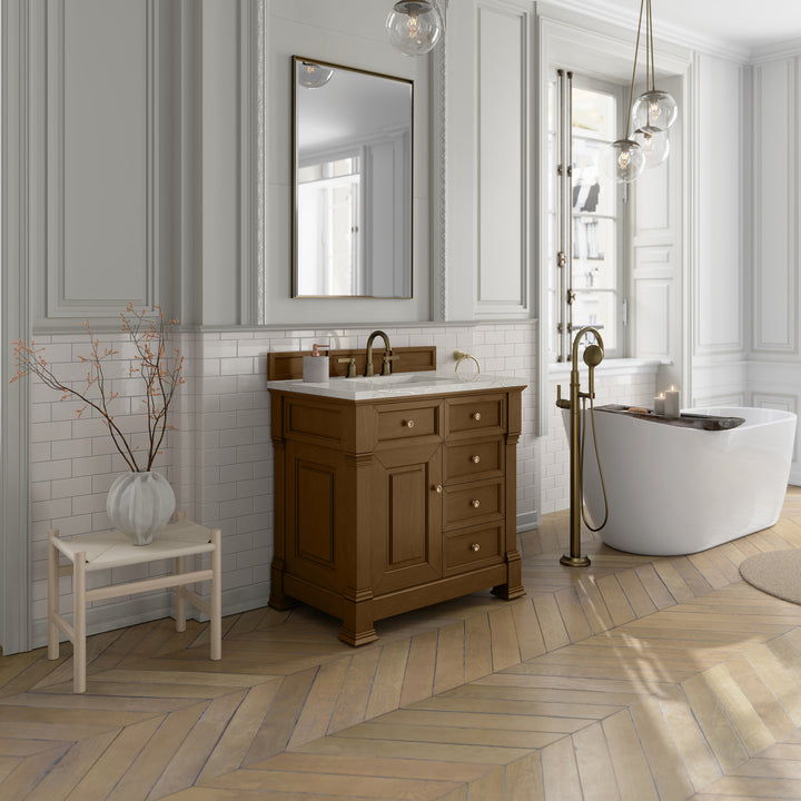 Brookfield 36" Single Vanity, Honey Oak w/ 3 CM Victorian Silver Silestone® Top