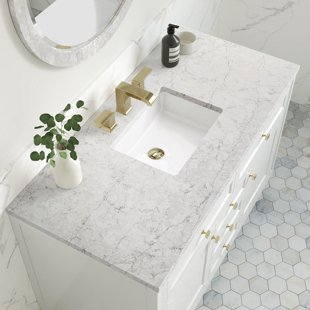 Chicago 48" Single Vanity, Glossy White, w/ 3 CM Eternal Jasmine Pearl Silestone® Top