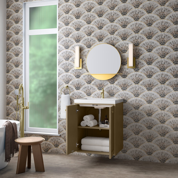 Chianti 24" Single Vanity, Walnut Whisper, Champagne Brass, w/ White Glossy Composite Stone Top