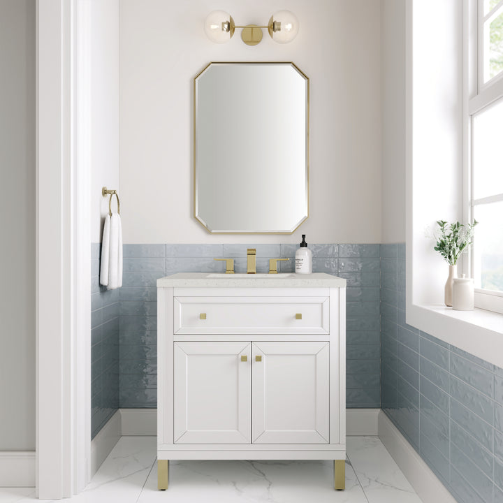 Chicago 30" Single Vanity, Glossy White, w/ 3 CM Lime Delight Silestone® Top