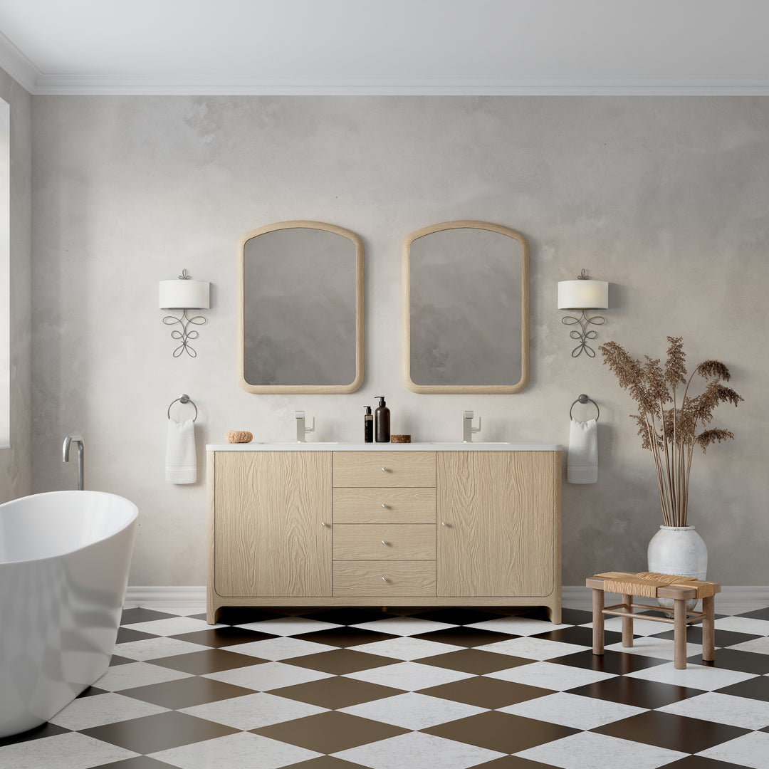 Gracyn 72" Double Vanity, Coastal Driftwood, w/ 3 CM White Zeus Quartz Top