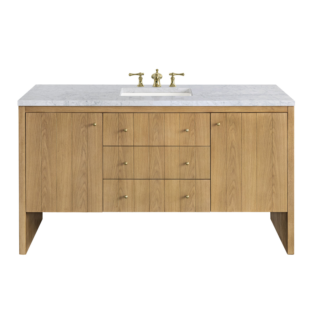 Hudson 60" Single Vanity, Light Natural Oak w/ 3 CM Carrara Marble Top