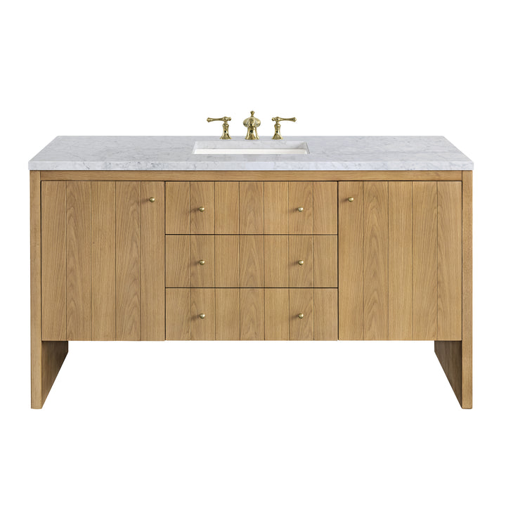 Hudson 60" Single Vanity, Light Natural Oak w/ 3 CM Carrara Marble Top