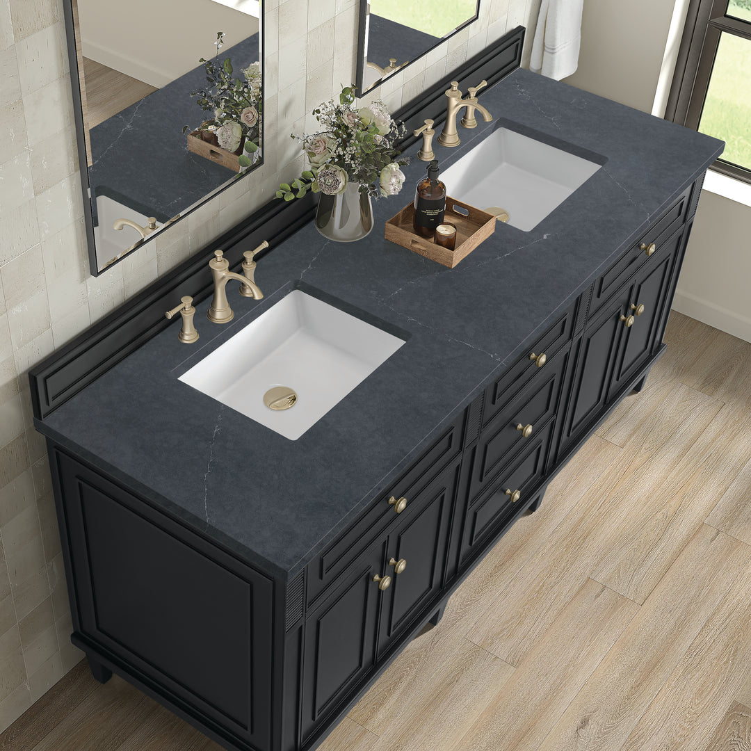 Lorelai 72" Double Vanity, Black Onyx w/ 3 CM Charcoal Soapstone Silestone Top