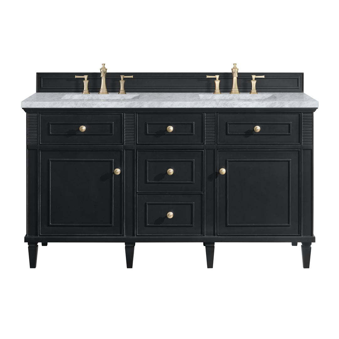 Lorelai 60" Double Vanity, Black Onyx w/ 3 CM Carrara White Marble Top