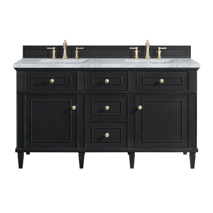 Lorelai 60" Double Vanity, Black Onyx w/ 3 CM Carrara White Marble Top