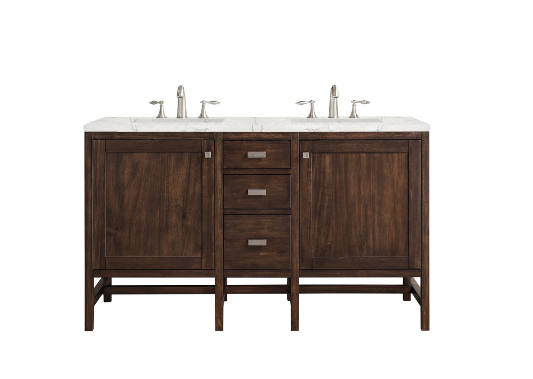 Addison 60" Double Vanity, Mid-Century Acacia w/ 3 CM Eternal Jasmine Pearl Silestone Top