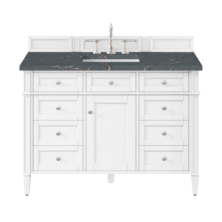 Brittany 48" Single Vanity, Bright White w/ 3 CM Parisien Bleu Silestone Top w/FreePower Wireless Charger