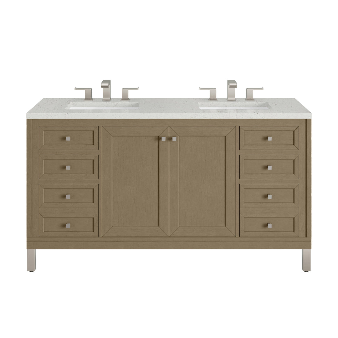 Chicago 60" Double Vanity, Walnut Whisper, w/ 3 CM Lime Delight Silestone® Top