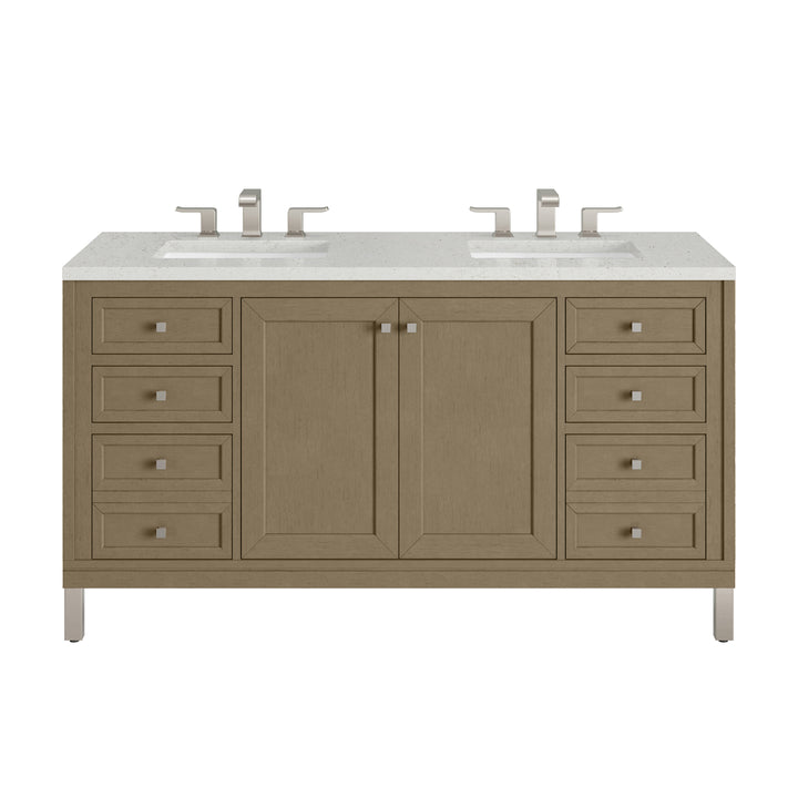 Chicago 60" Double Vanity, Walnut Whisper, w/ 3 CM Lime Delight Silestone® Top