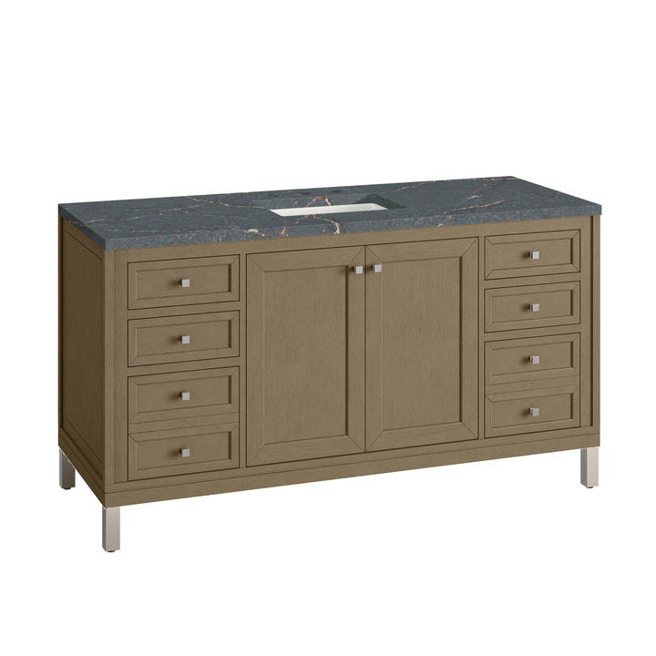 Chicago 60" Single Vanity, Walnut Whisper, w/ 3 CM Parisien Bleu Silestone® Top