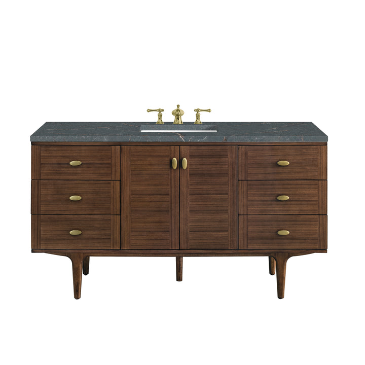 Amberly 60" Single Vanity, Mid-Century Walnut w/ 3 CM Parisien Bleu Top