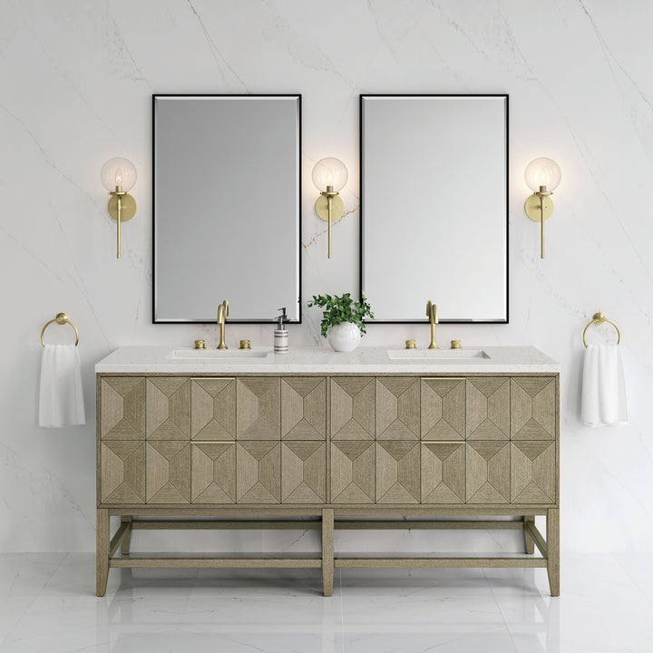 Emmeline 72" Double Vanity, Pebble Oak w/ 3 CM Lime Delight Top