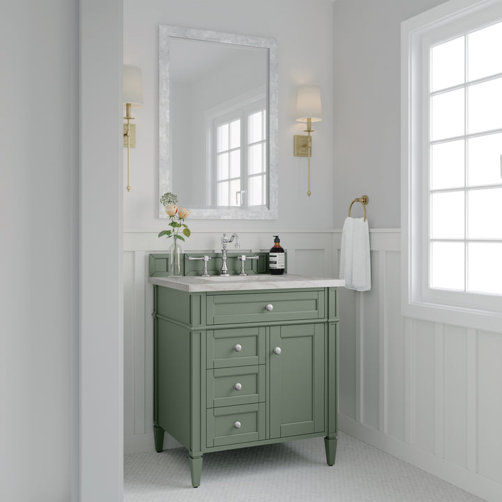 Brittany 30" Single Vanity, Smokey Celadon w/ 3 CM Victorian Silver Top