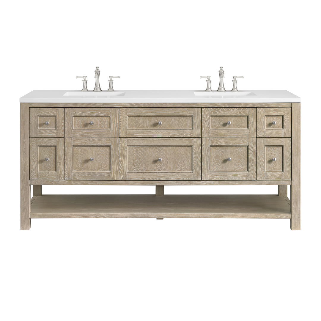 Breckenridge 72" Double Vanity, Whitewashed Oak w/ 3 CM White Zeus Silestone Top