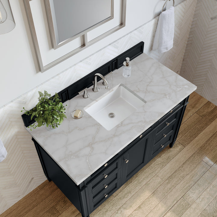 Brittany 48" Single Vanity, Black Onyx w/ 3 CM Victorian Silver Silestone Top