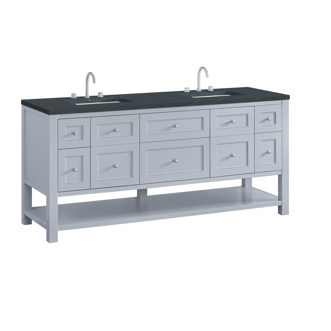 Breckenridge 72" Double Vanity, Serenity Blue, w/ 3 CM Charcoal Soapstone Quartz Top
