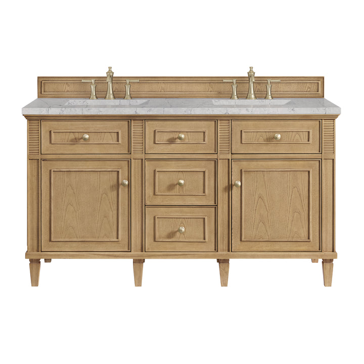 Lorelai 60" Double Vanity, Light Natural Oak w/ 3 CM Eternal Jasmine Pearl Silestone Top