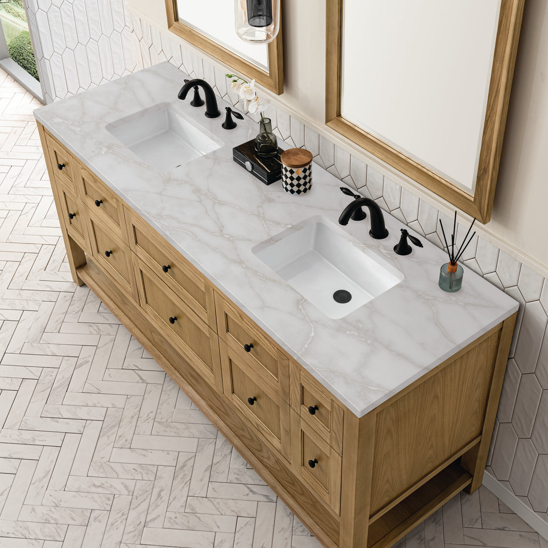 Breckenridge 72" Double Vanity, Light Natural Oak w/ 3 CM Victorian Silver Top