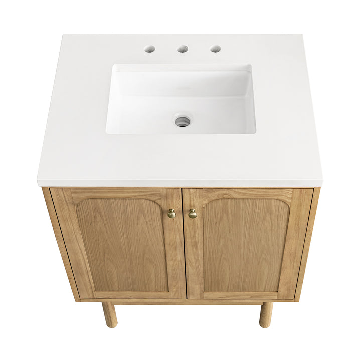 Laurent 30" Single Vanity, Light Natural Oak w/ 3 CM White Zeus Top