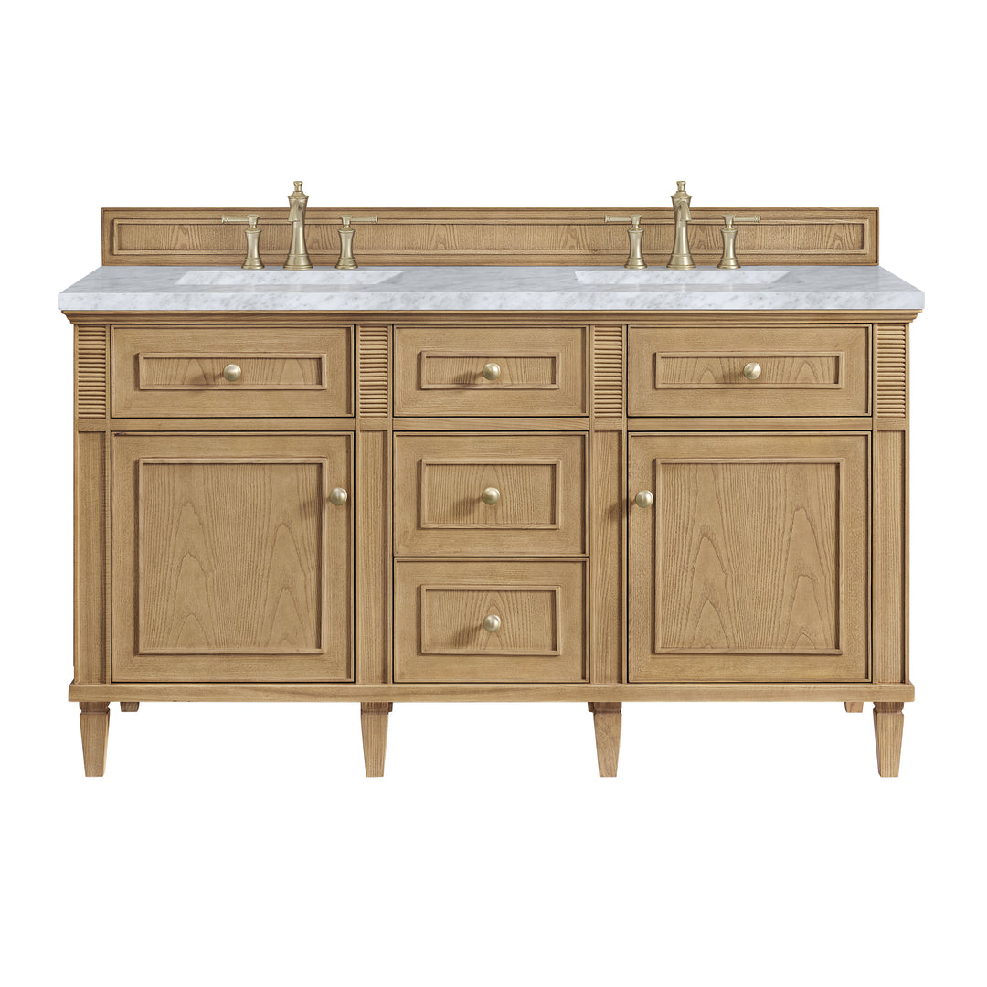 Lorelai 60" Double Vanity, Light Natural Oak w/ 3 CM Carrara White Marble Top