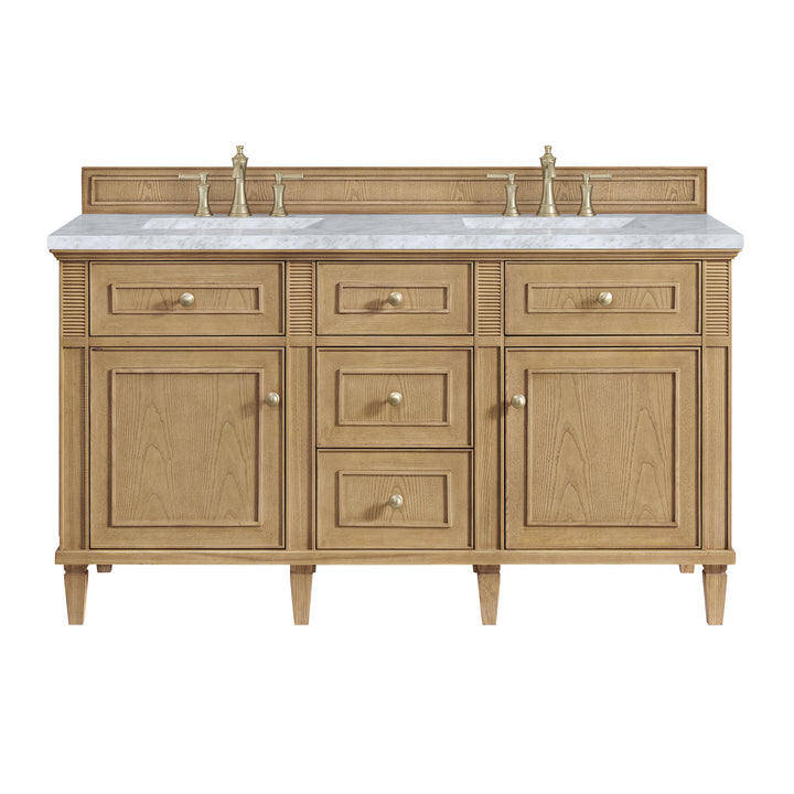 Lorelai 60" Double Vanity, Light Natural Oak w/ 3 CM Carrara White Marble Top
