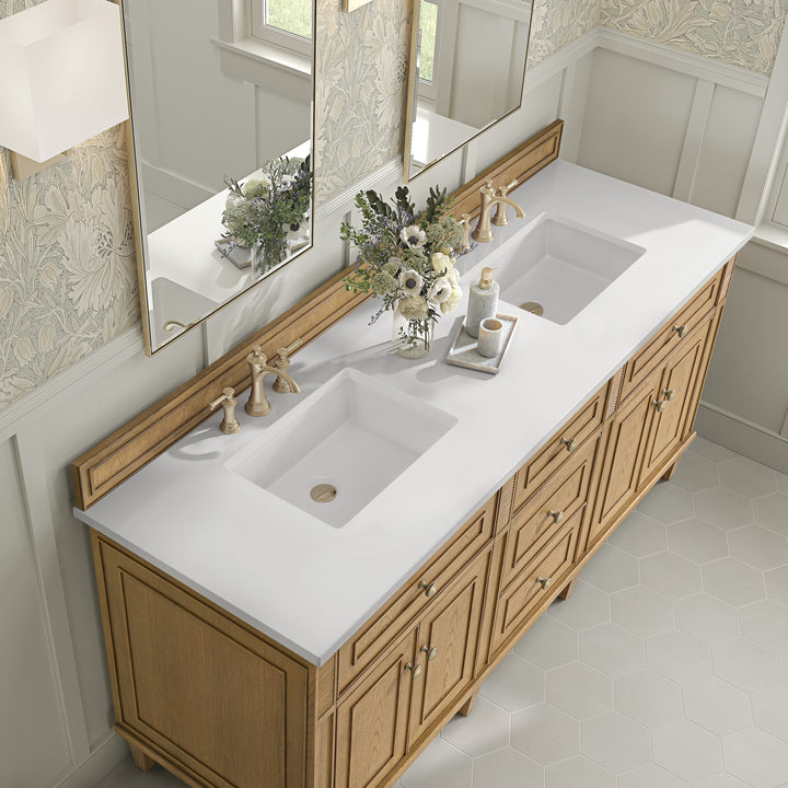 Lorelai 72" Double Vanity, Light Natural Oak w/ 3 CM White Zeus Silestone Top