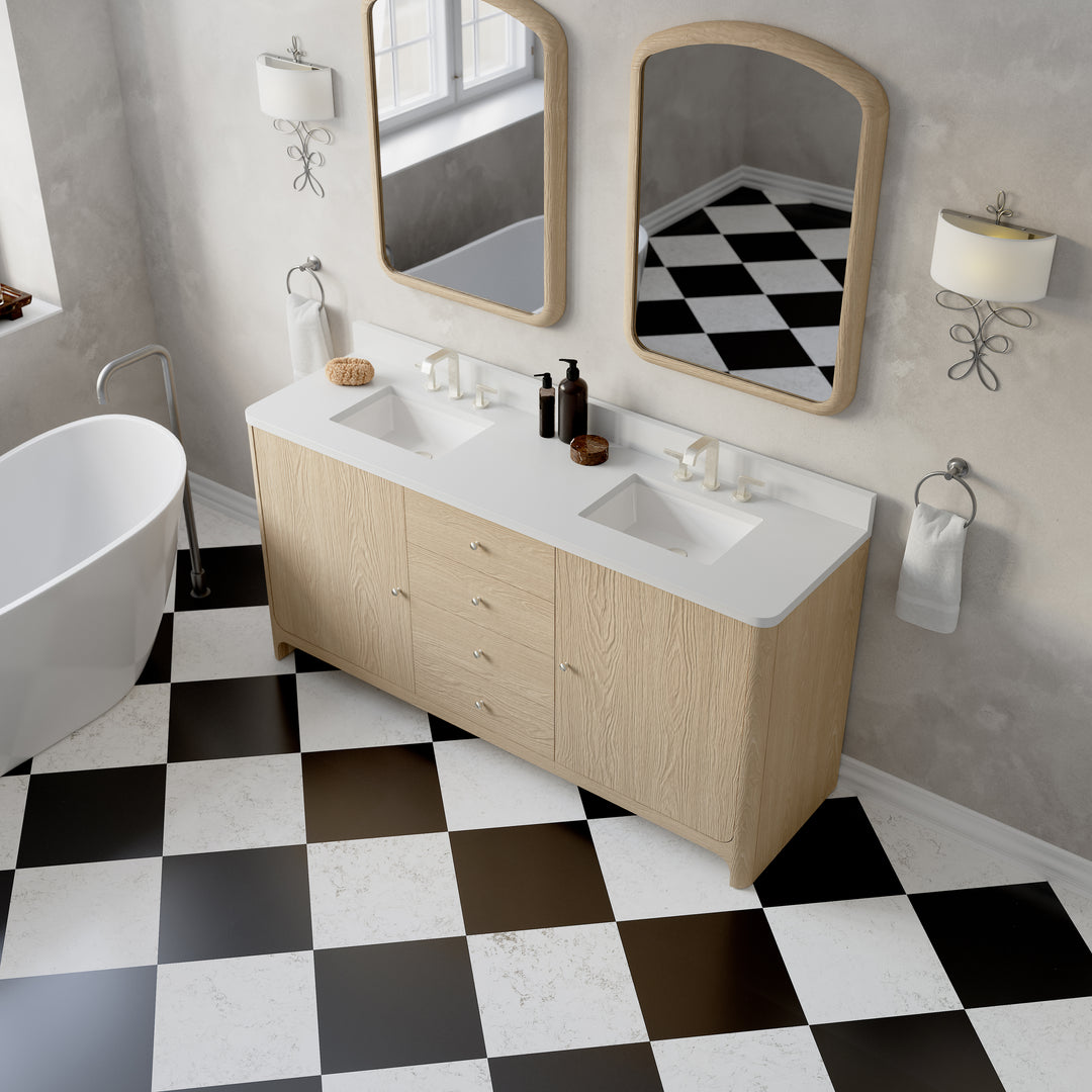 Gracyn 72" Double Vanity, Coastal Driftwood, w/ 3 CM White Zeus Quartz Widespread Top