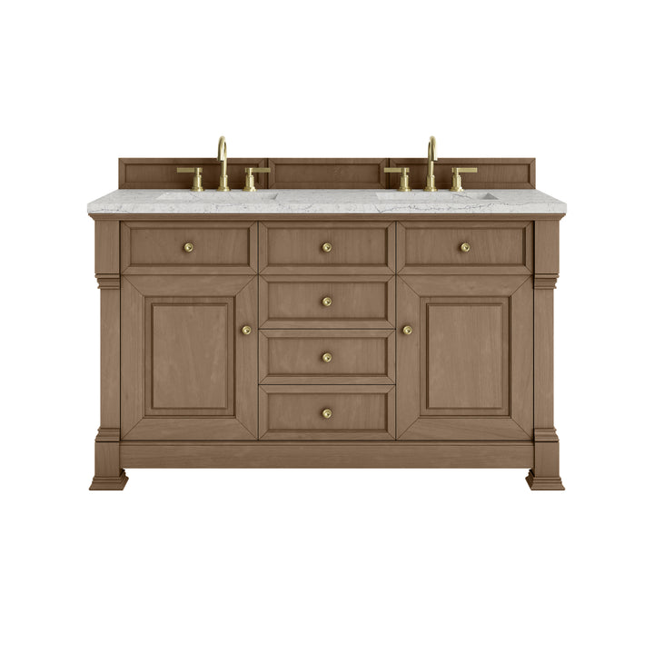 Brookfield 60" Double Vanity, Pecan w/3 CM Eternal Jasmine Pearl Silestone® Top