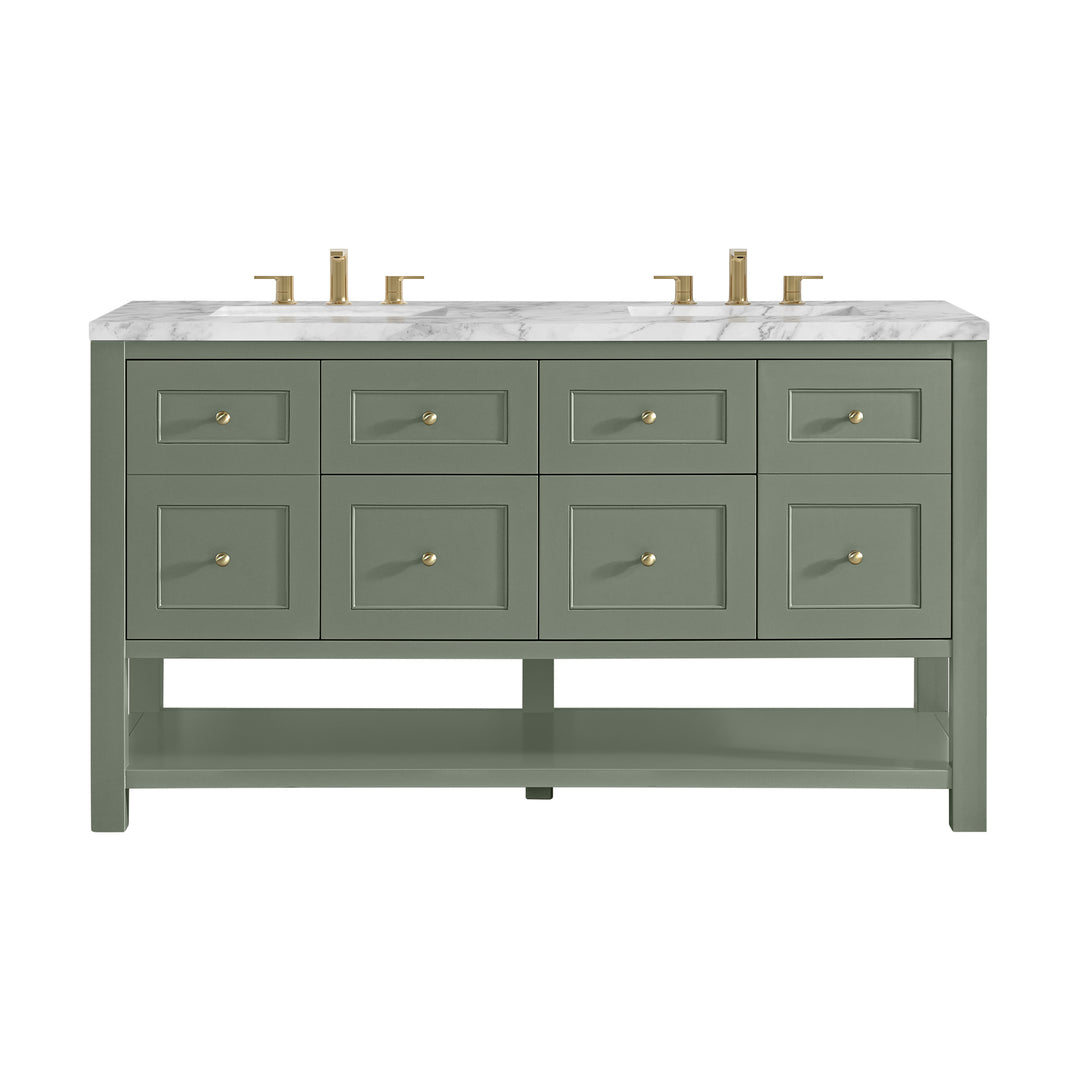 Breckenridge 60" Double Vanity, Smokey Celadon, w/ 3 CM Carrara Marble Top