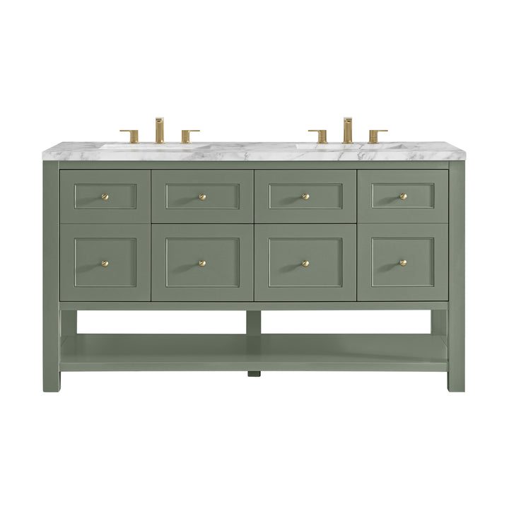 Breckenridge 60" Double Vanity, Smokey Celadon, w/ 3 CM Carrara Marble Top